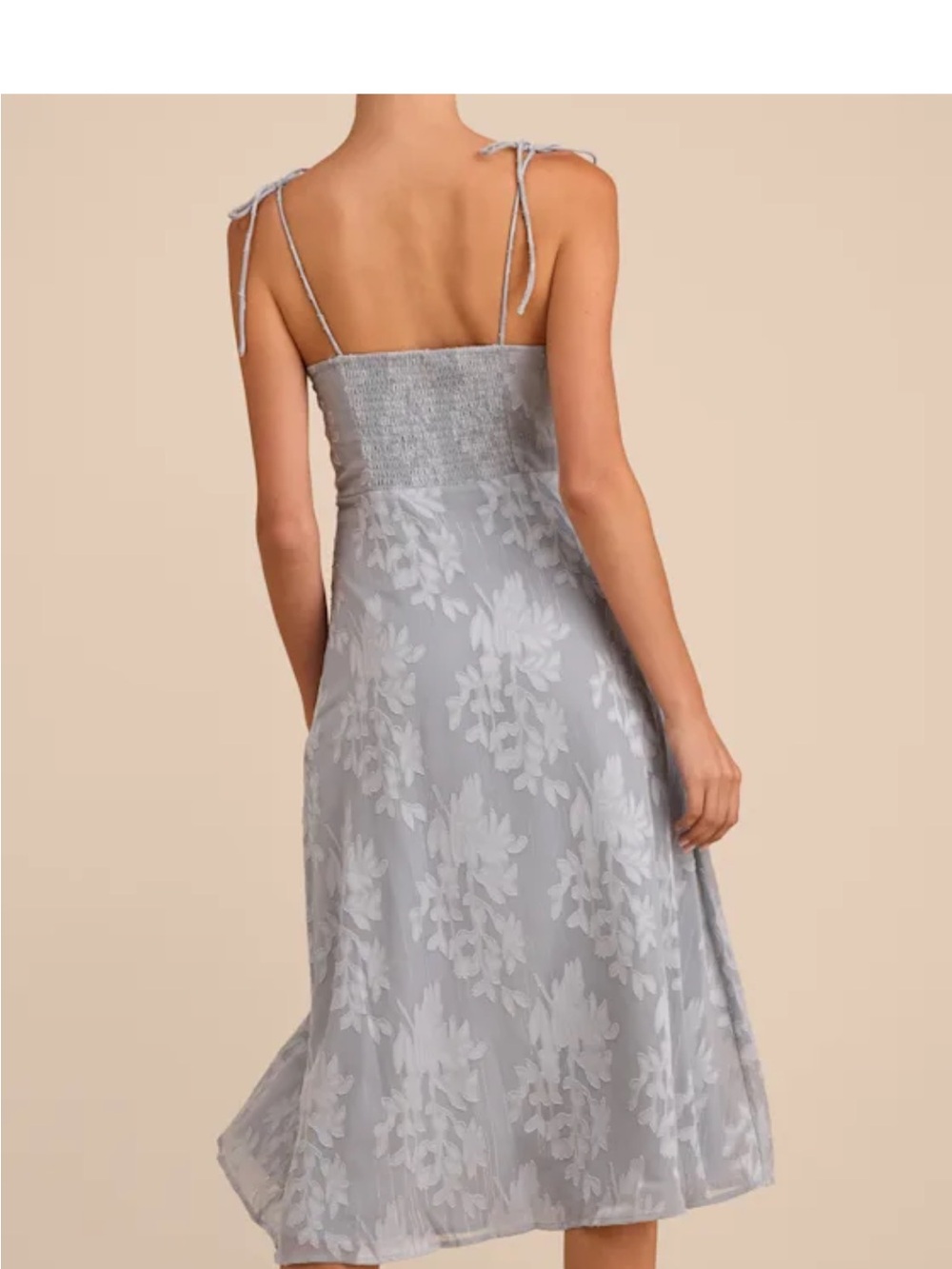 Loveliest Looks Dusty Blue Floral Jacquard Tie-Strap Midi Dress - Picture 2 of 4